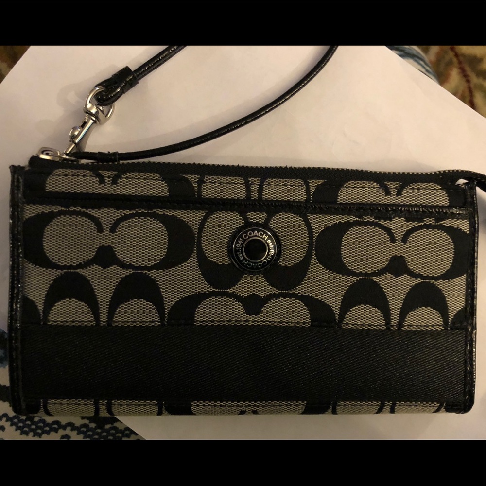 COACH Signature Canvas & Patent Wristlet